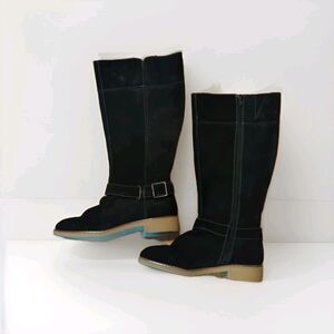Lands End Tall Riding Boots Womens 7.5D Black Suede Leather Zip Buckle